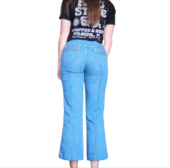 Escada Y2K Cropped Jeans Womens 38 US 6/8 Blue Pintuck Retro Medium Wash - Picture 3 of 16